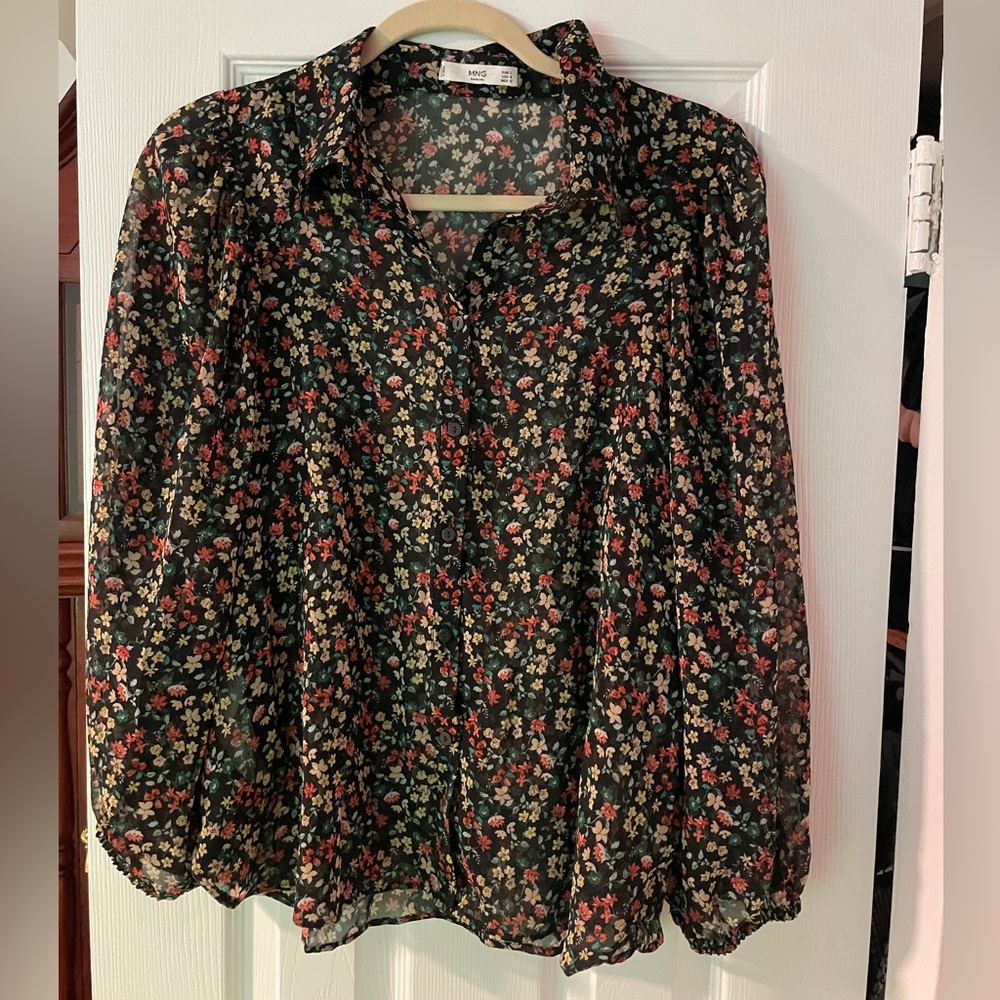 mango flower button up blouse